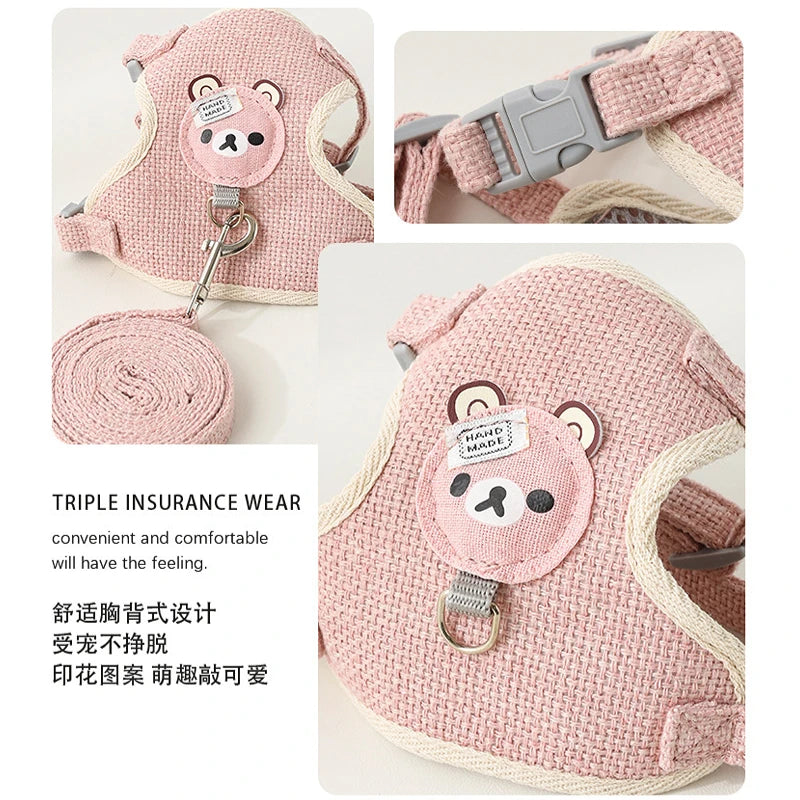 Textured Bear-Detail Pet Harness & Leash Set