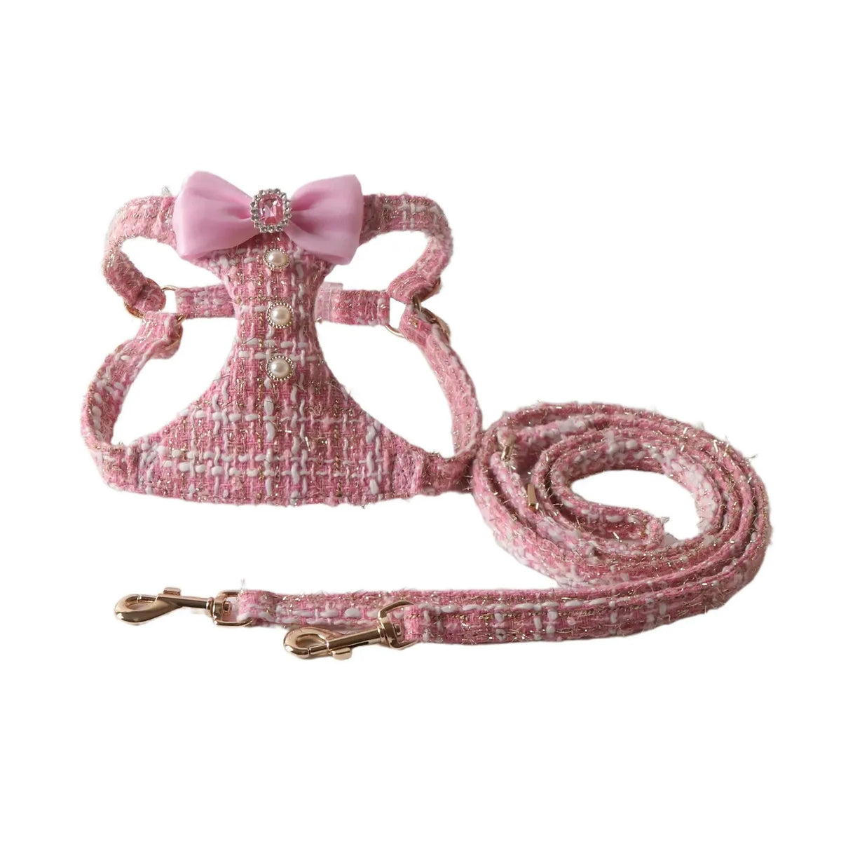 Tweed-Look Bow Pet Harness & Leash Set