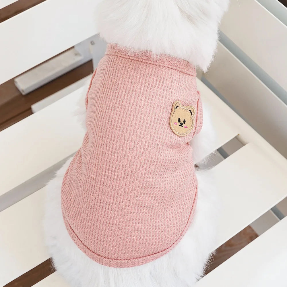Waffle-Texture Bear-Patch Cat Vest