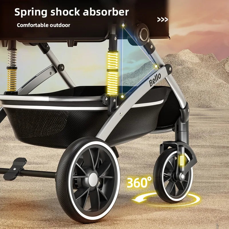 Folding Pet Stroller with Detachable Basket & Canopy