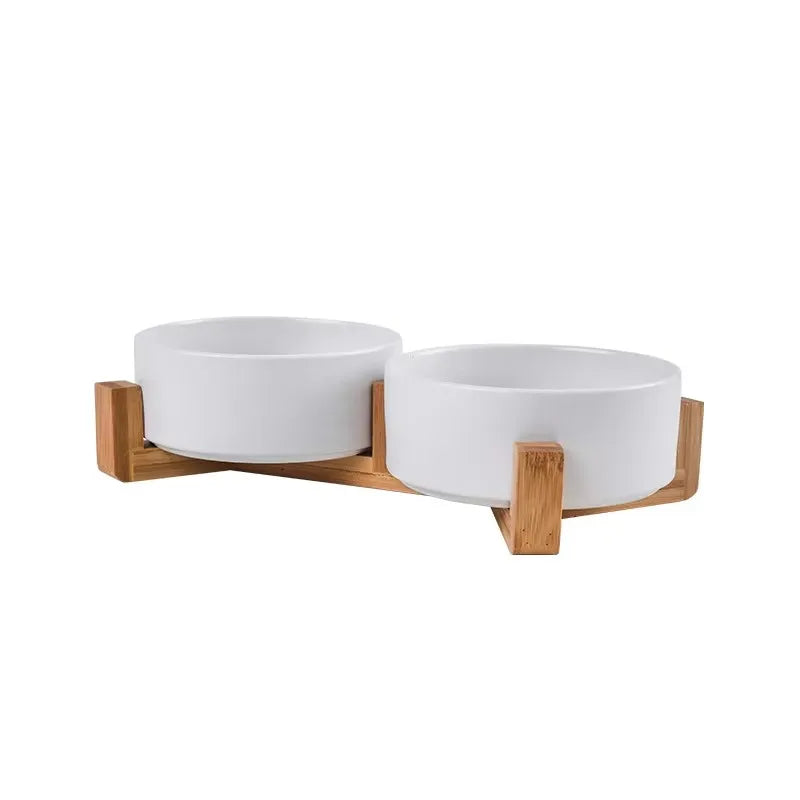 Ceramic Pet Bowl & Wooden Holder in Two Sizes