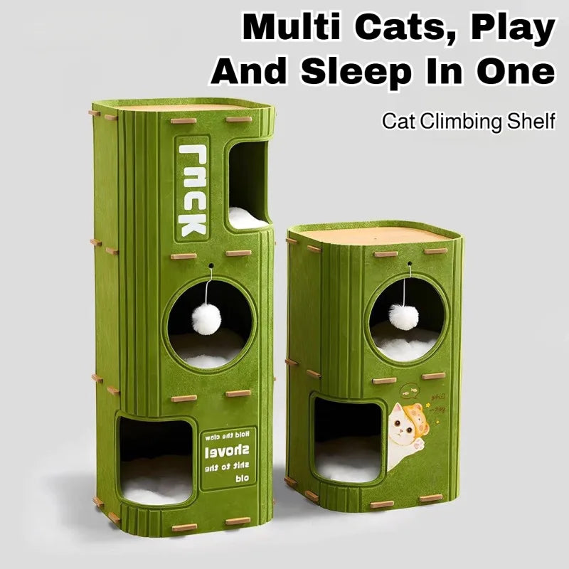 Fluted Cat Tower with Enclosed Hideaways