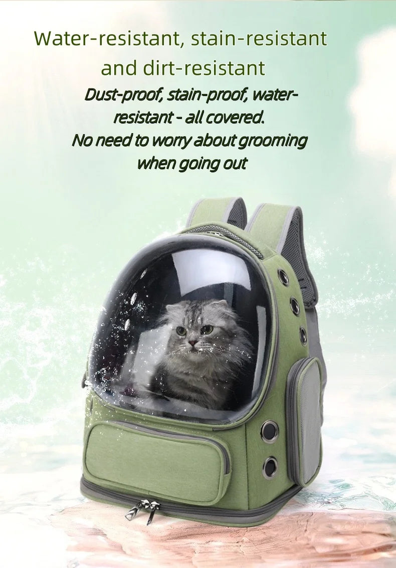 Green Clear-Front Cat Carrier Backpack with Storage Pockets
