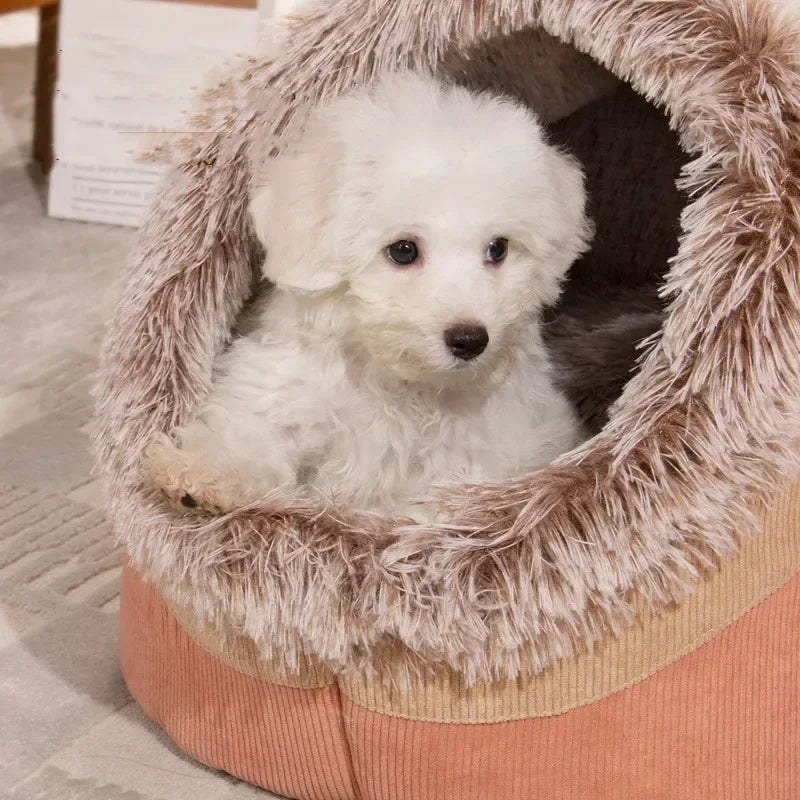 Plush-Trimmed Pet Cave Bed in Two Sizes