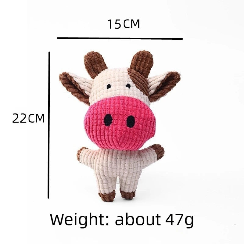 Ribbed Plush Cow Dog Toy with Pink Nose