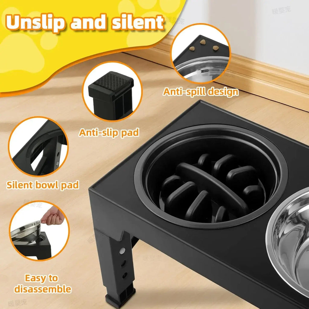 Adjustable Raised Dog Feeder with Stainless-Steel Bowls