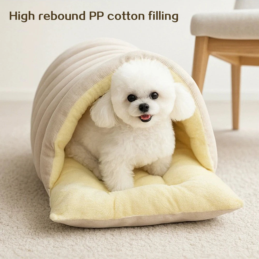 Ribbed Plush Cave Bed for Cats & Small Dogs