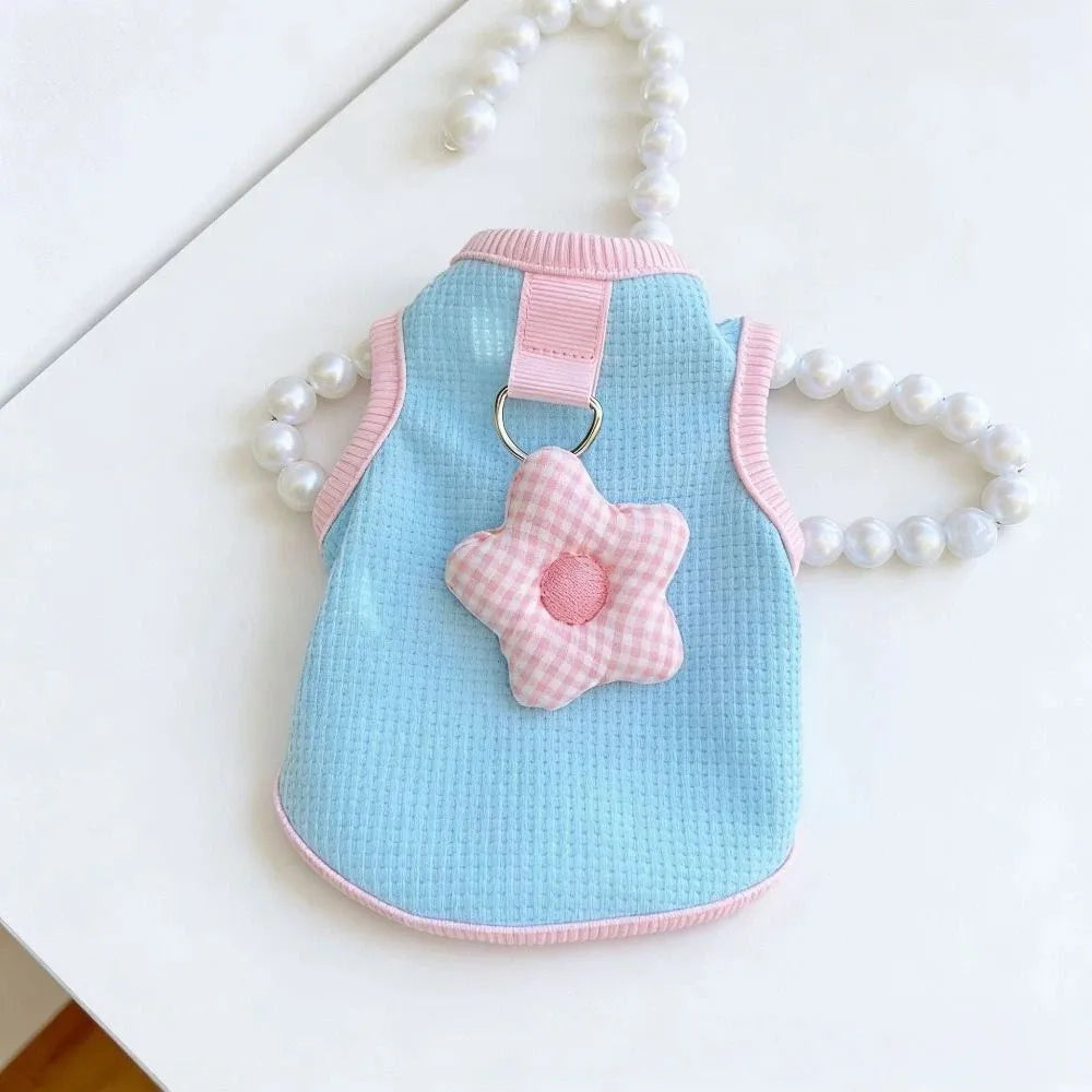 Pastel Pet Vest with Gingham Flower Detail
