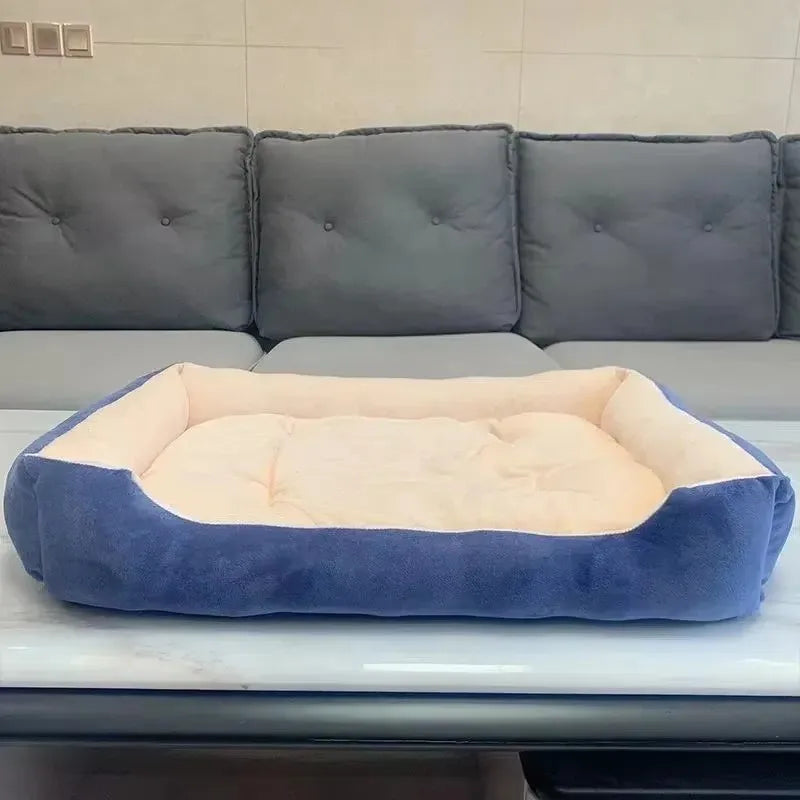 Plush-Lined Rectangular Pet Bed with Paw Detail