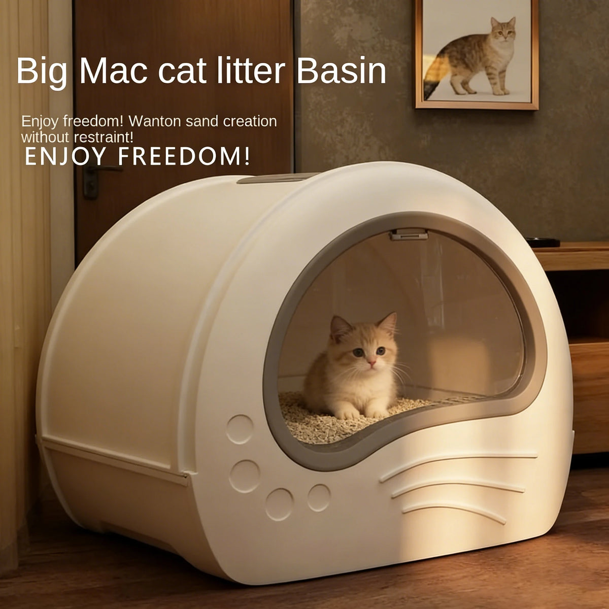 Covered Cat Litter Box with Rounded Front Doorway