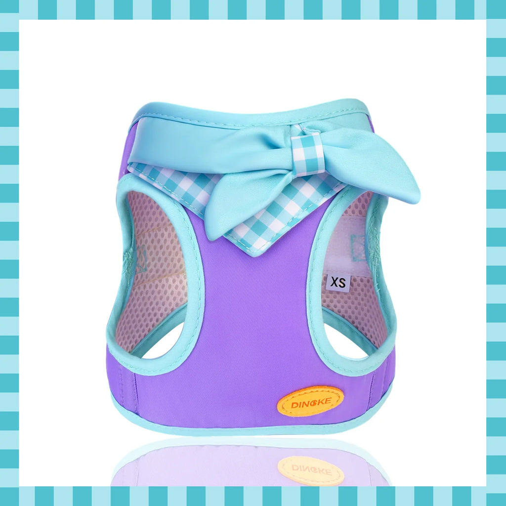 Bow-Detail Pet Vest Harness with Gingham Accent