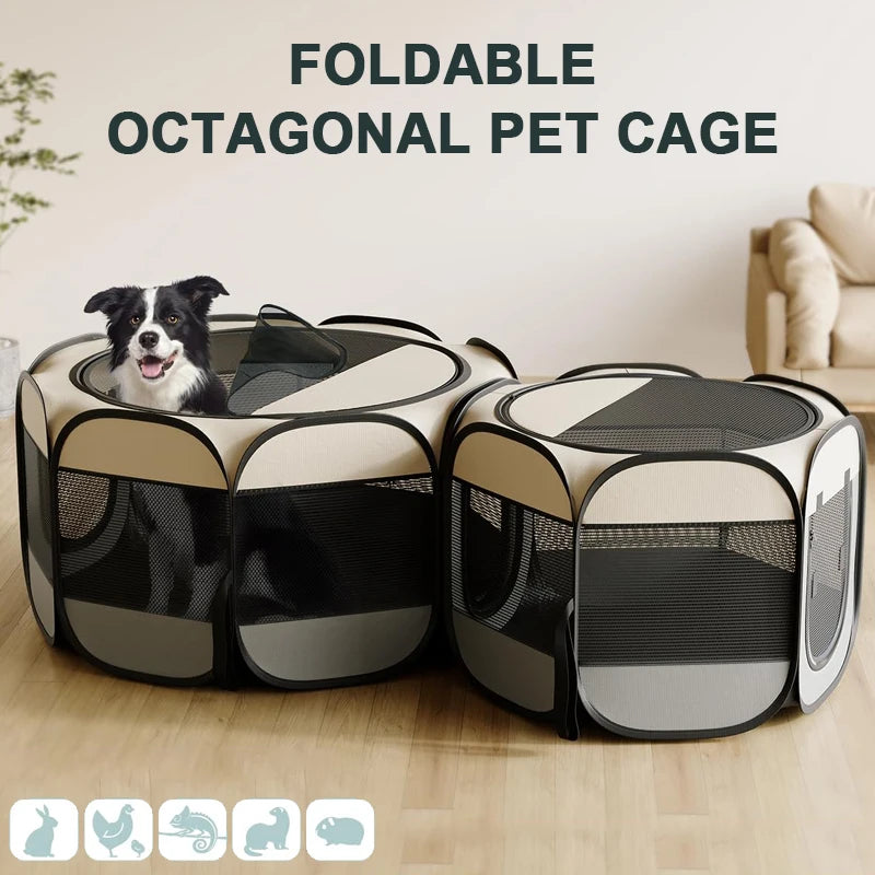 Foldable Octagonal Pet Playpen with Mesh Top