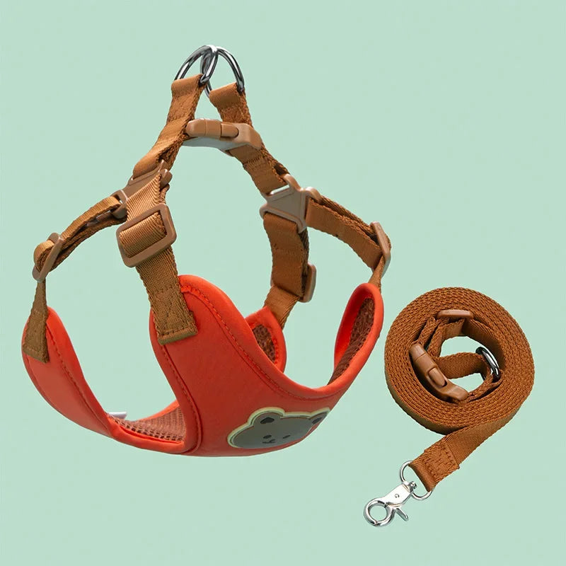 Bear-Detail Adjustable Pet Harness & 150 cm Leash Set
