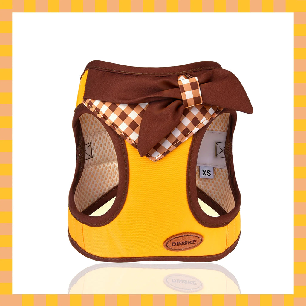 Bow-Detail Pet Vest Harness with Gingham Accent