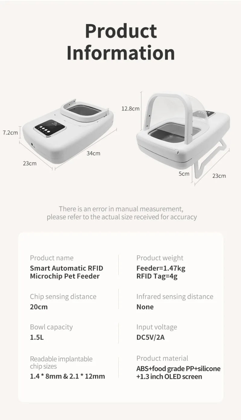 1.5L RFID Pet Feeder with Access-Control Lid