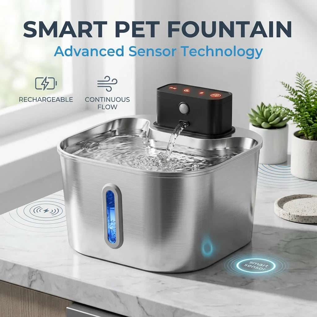Stainless Steel Motion-Sensor Pet Water Fountain, 2L–2.2L