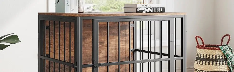 Furniture-Style Dog Crate Side Table with Double Doors & Tray