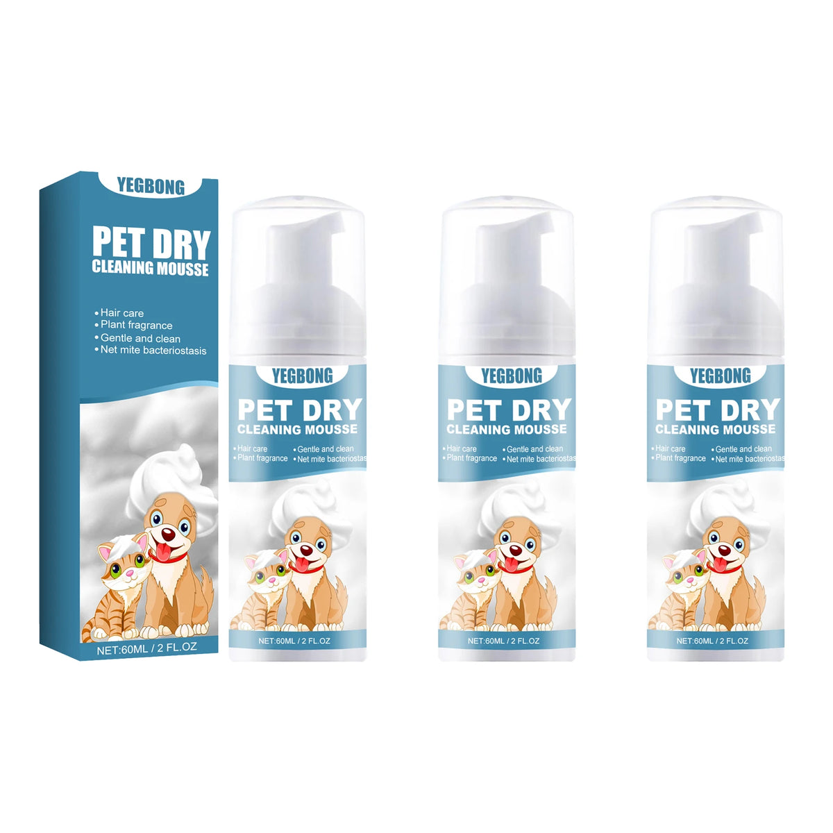 YEGBONG Pet Dry Cleaning Mousse, 60 ml, 1–4 Pack