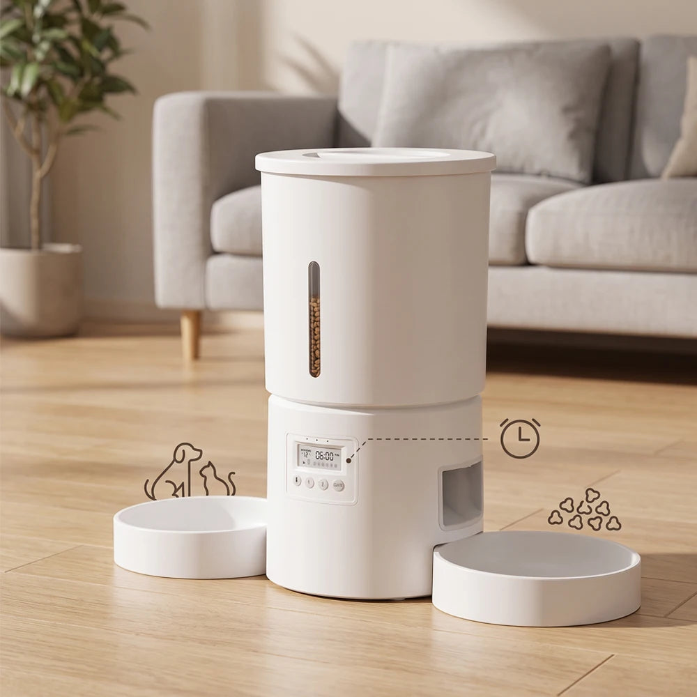 4.2L Automatic Double-Bowl Pet Feeder with Button Controls