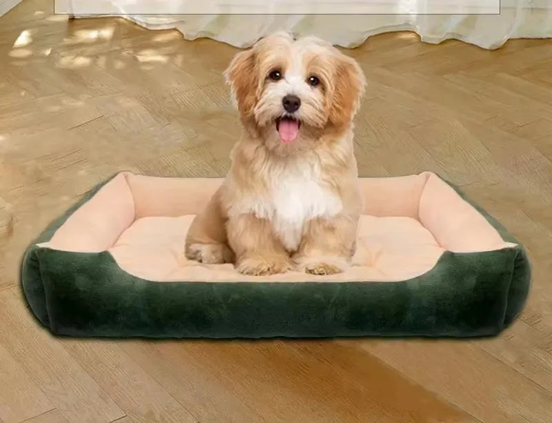 Plush-Lined Rectangular Pet Bed with Paw Detail
