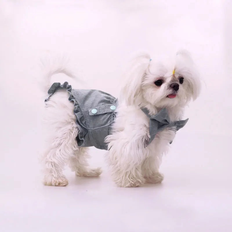 Ruffle-Trim Pet Sanitary Pants with Bow Suspenders