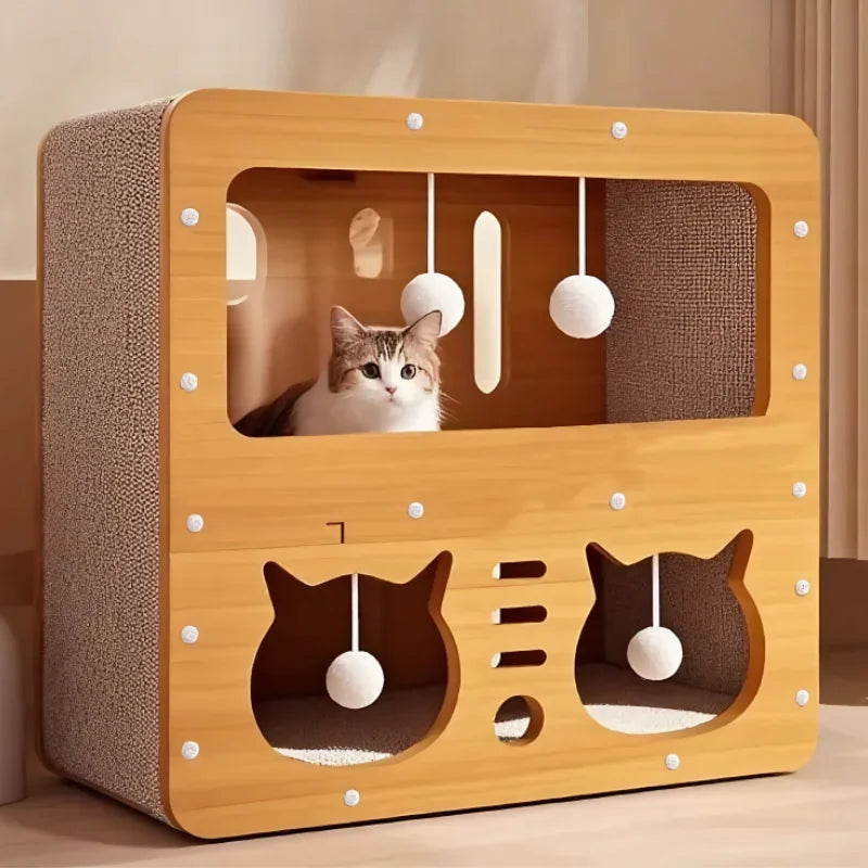 Cat House & Scratcher with Peekaboo Openings