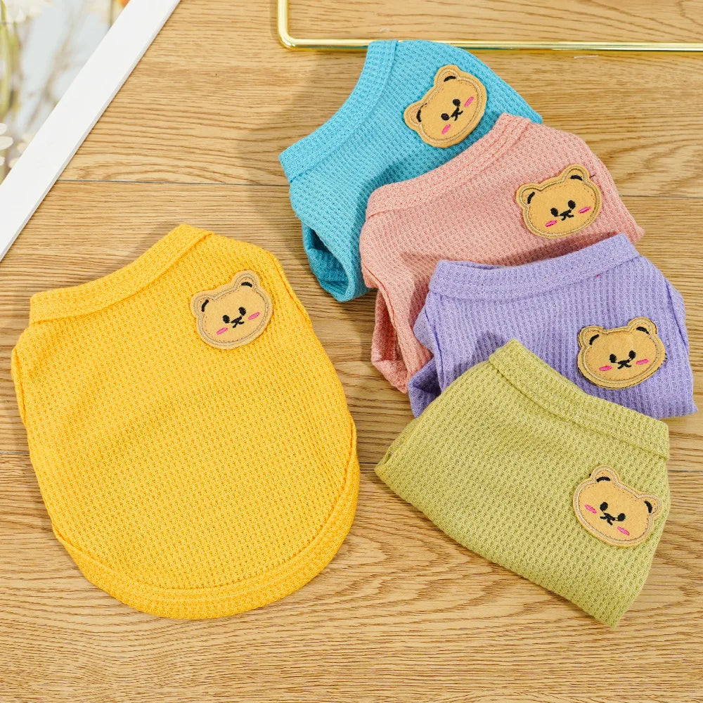 Waffle-Texture Bear-Patch Cat Vest