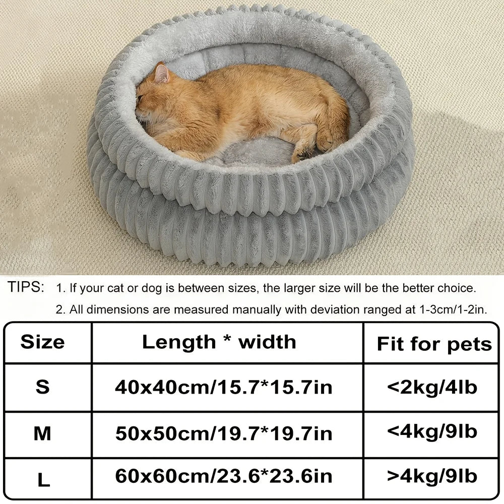 Double-Ribbed Plush Round Pet Bed
