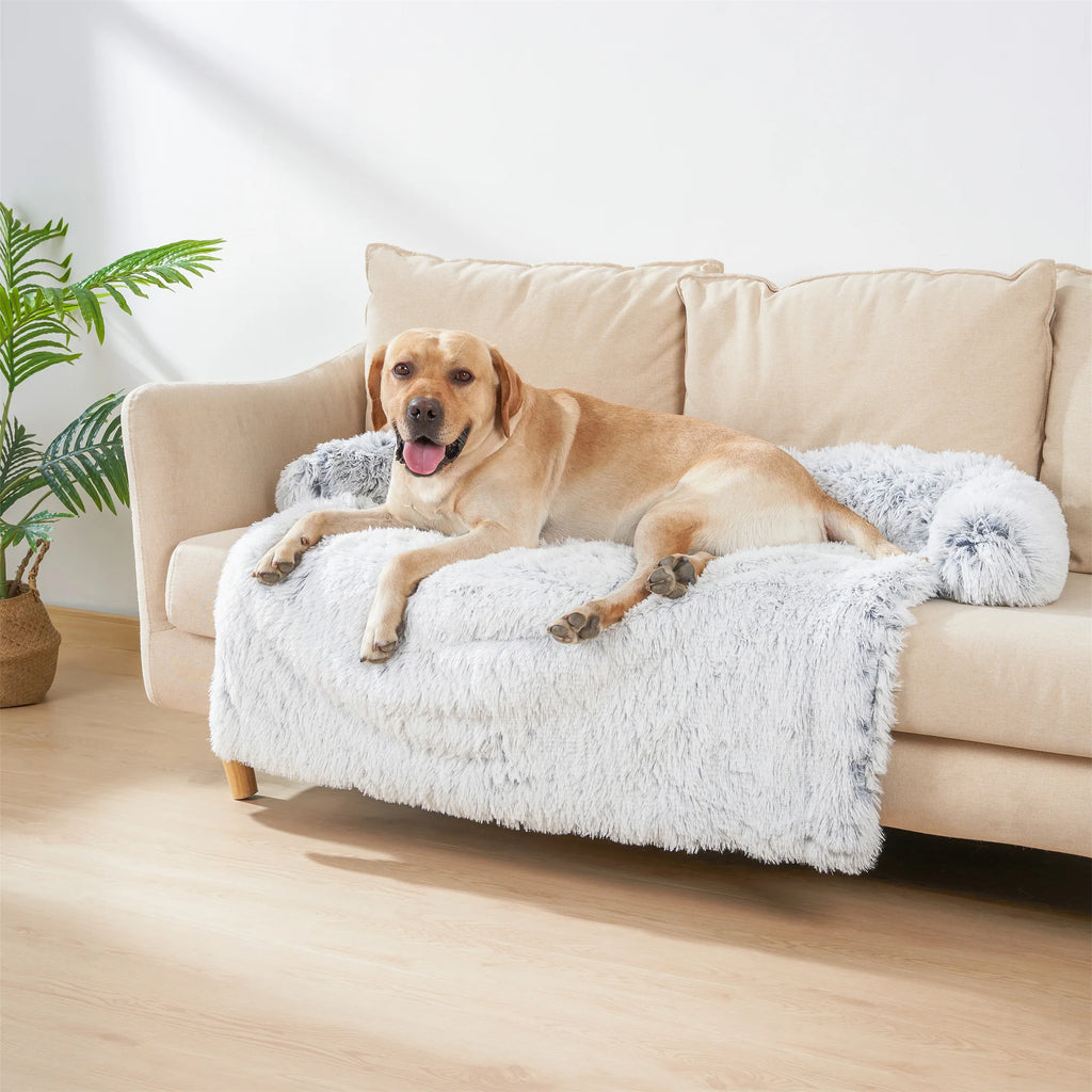Shaggy Plush Pet Sofa Mat with Bolster Border