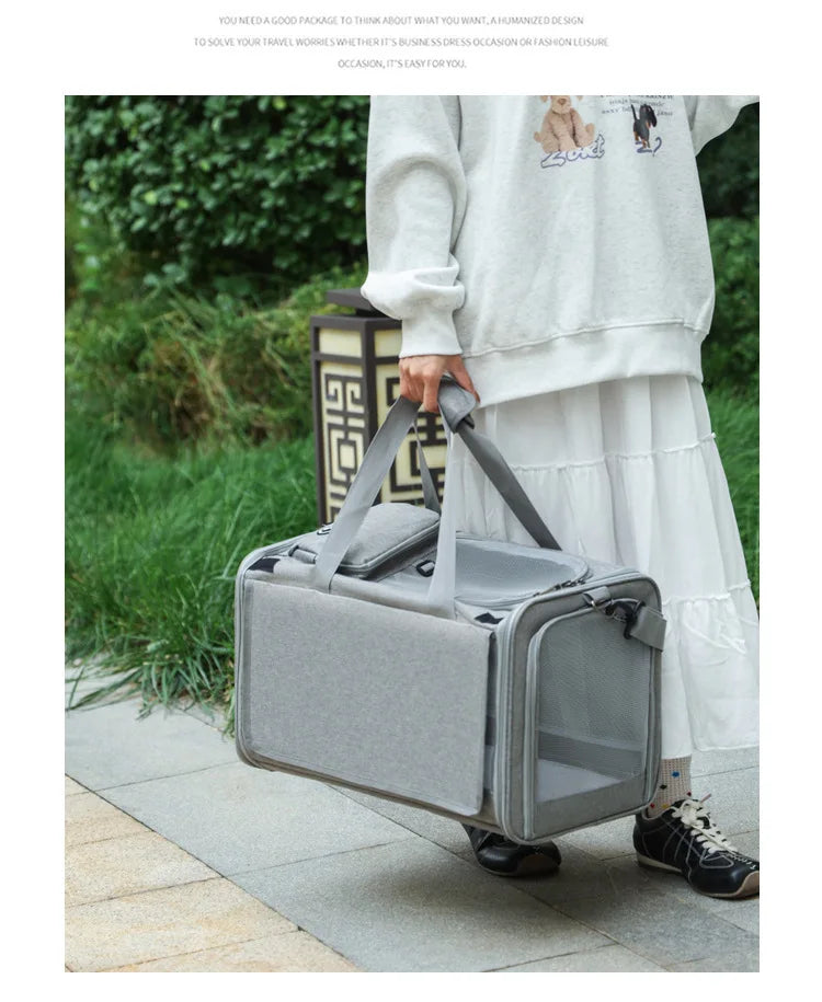 Foldable Mesh Pet Carrier with Front & Top Access