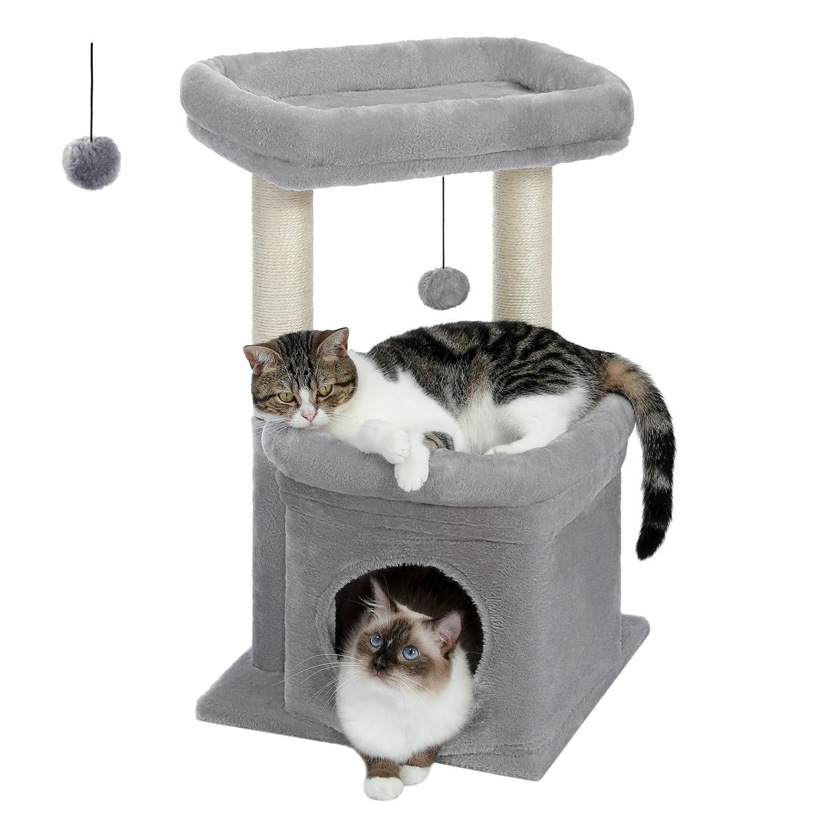 Compact Plush Cat Tower with Condo & Top Perch