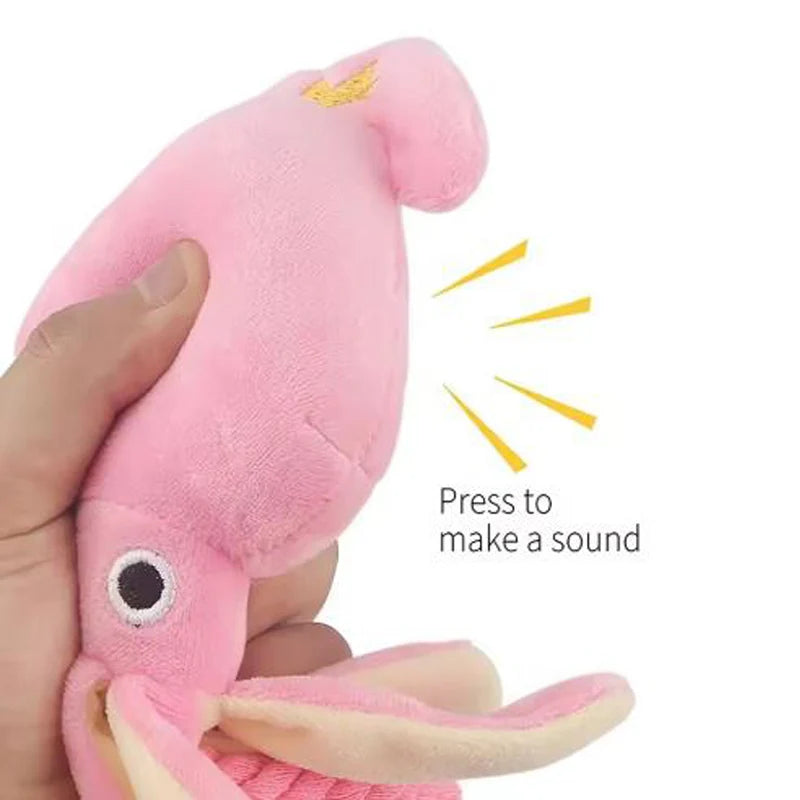 Pink Squeaky Octopus Dog Toy with Rope Tentacles