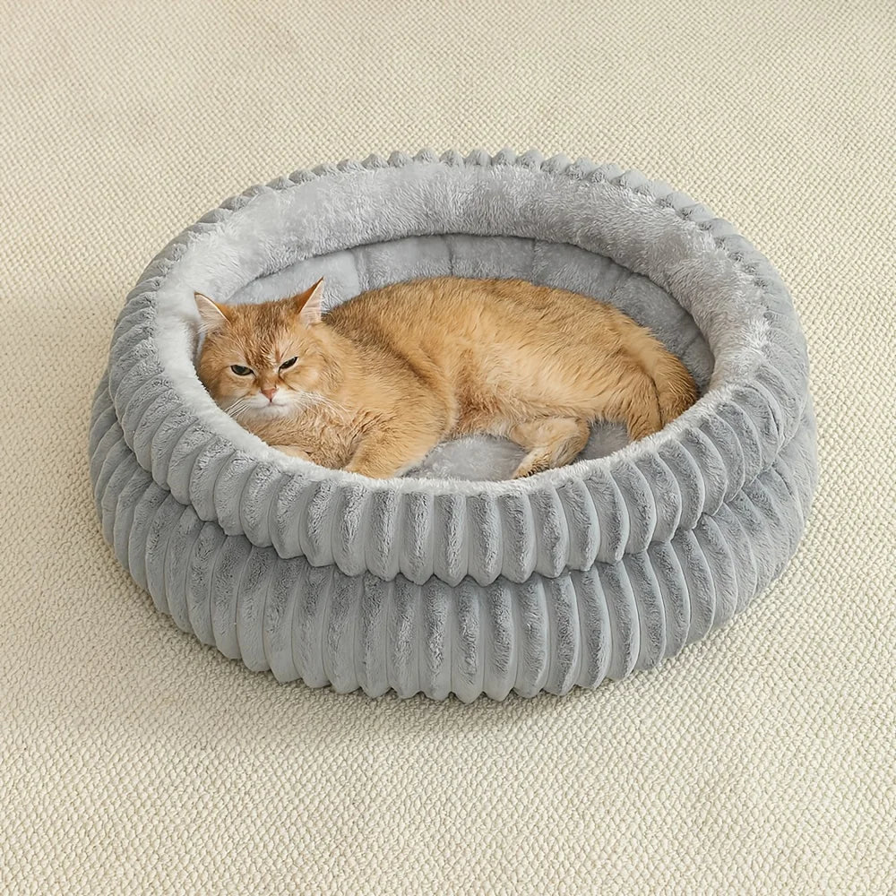Double-Ribbed Plush Round Pet Bed