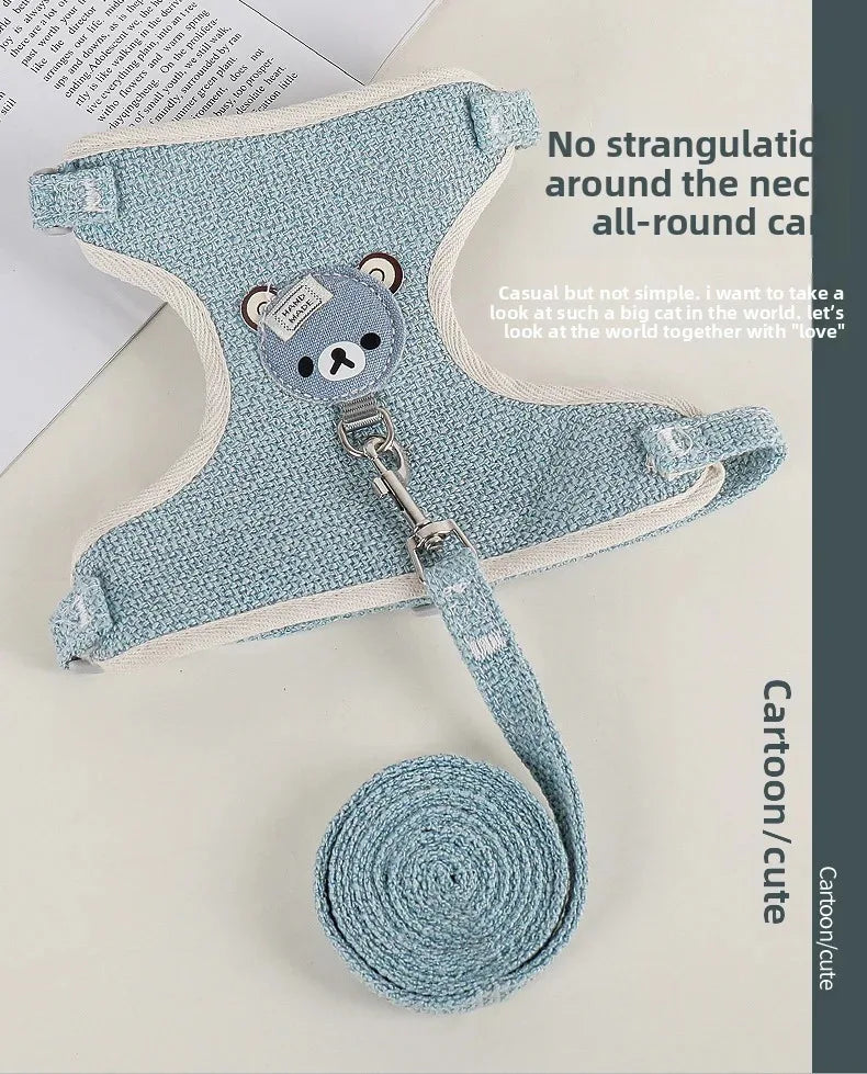 Textured Bear-Detail Pet Harness & Leash Set