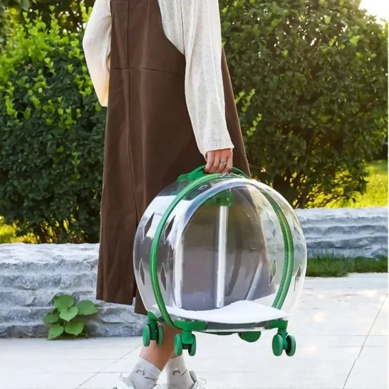 Clear Bubble Rolling Pet Carrier with Telescoping Handle