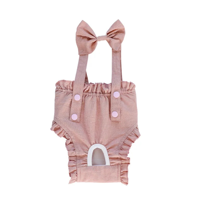 Ruffle-Trim Pet Sanitary Pants with Bow Suspenders