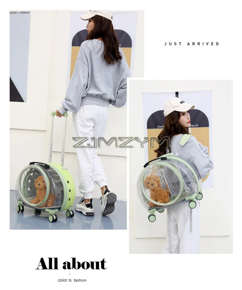 Bubble Pet Carrier Backpack with Wheels & Round Front Opening