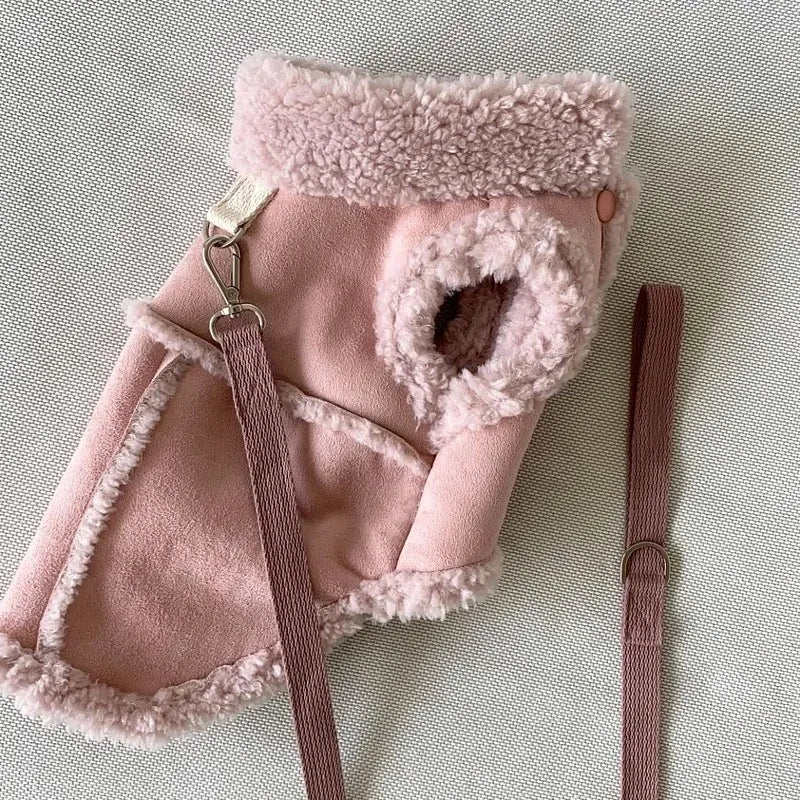 Suede-Look Pet Vest with Curly Plush Trim
