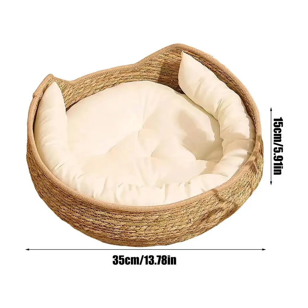 Woven Cotton Rope Cat Bed with Pillow & Pad