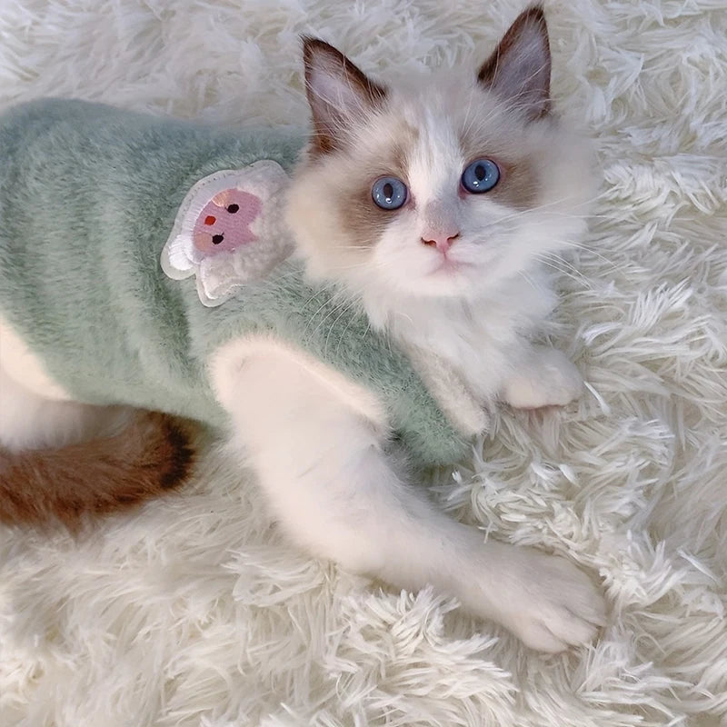 Fluffy Sheep-Patch Cat Vest