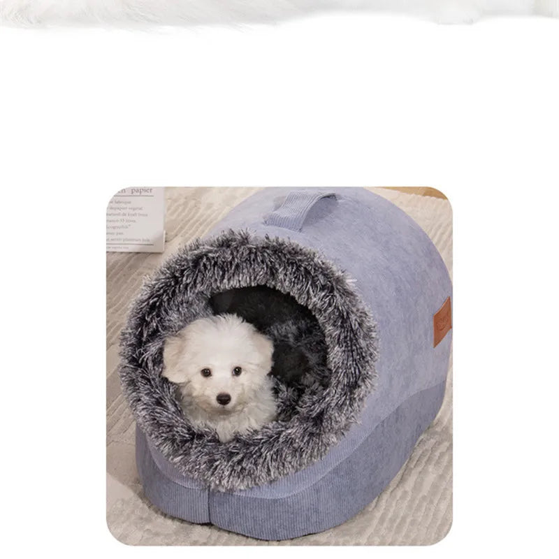 Plush-Trimmed Pet Cave Bed in Two Sizes