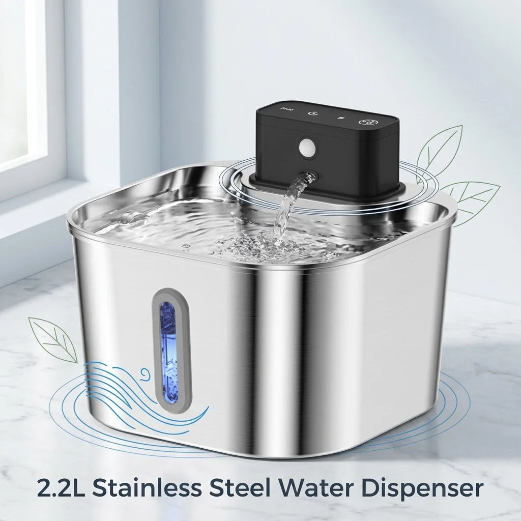 Stainless Steel Motion-Sensor Pet Water Fountain, 2L–2.2L