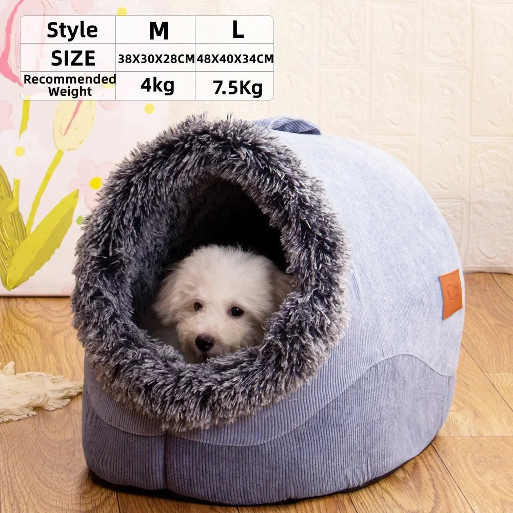 Plush-Trimmed Pet Cave Bed in Two Sizes