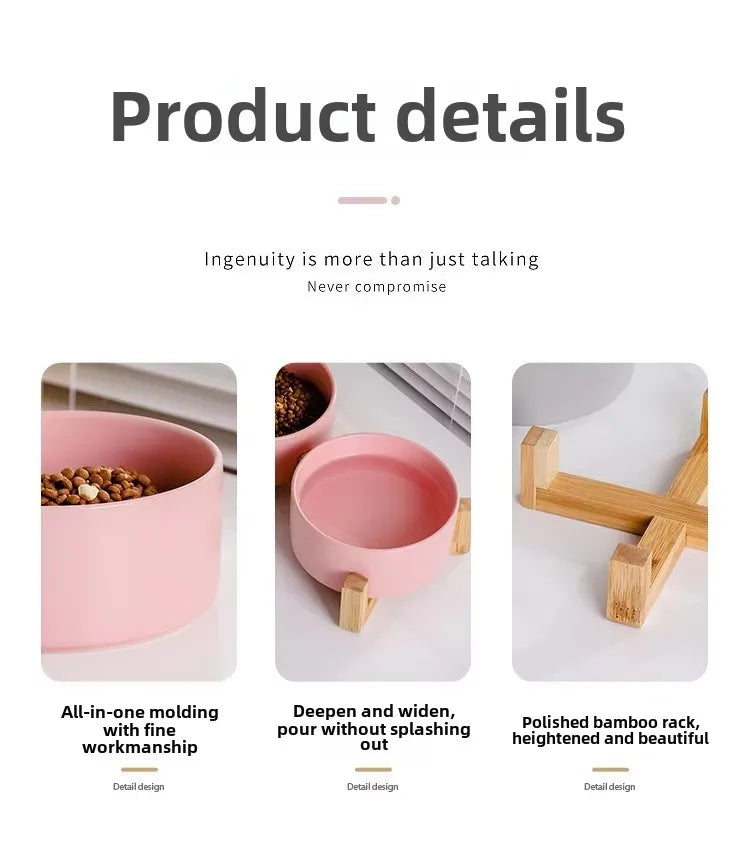 Ceramic Pet Bowl & Wooden Holder in Two Sizes