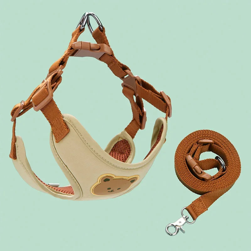 Bear-Detail Adjustable Pet Harness & 150 cm Leash Set
