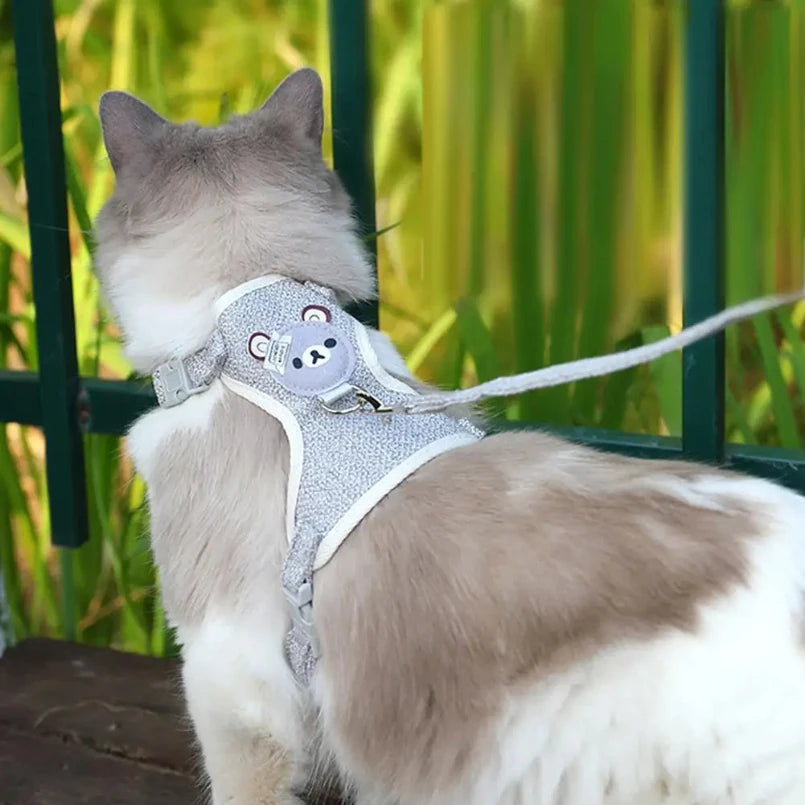 Textured Bear-Face Pet Harness & Leash Set