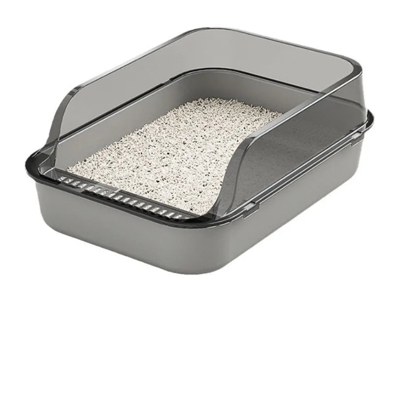Open-Top Cat Litter Tray with Translucent Splash Guard