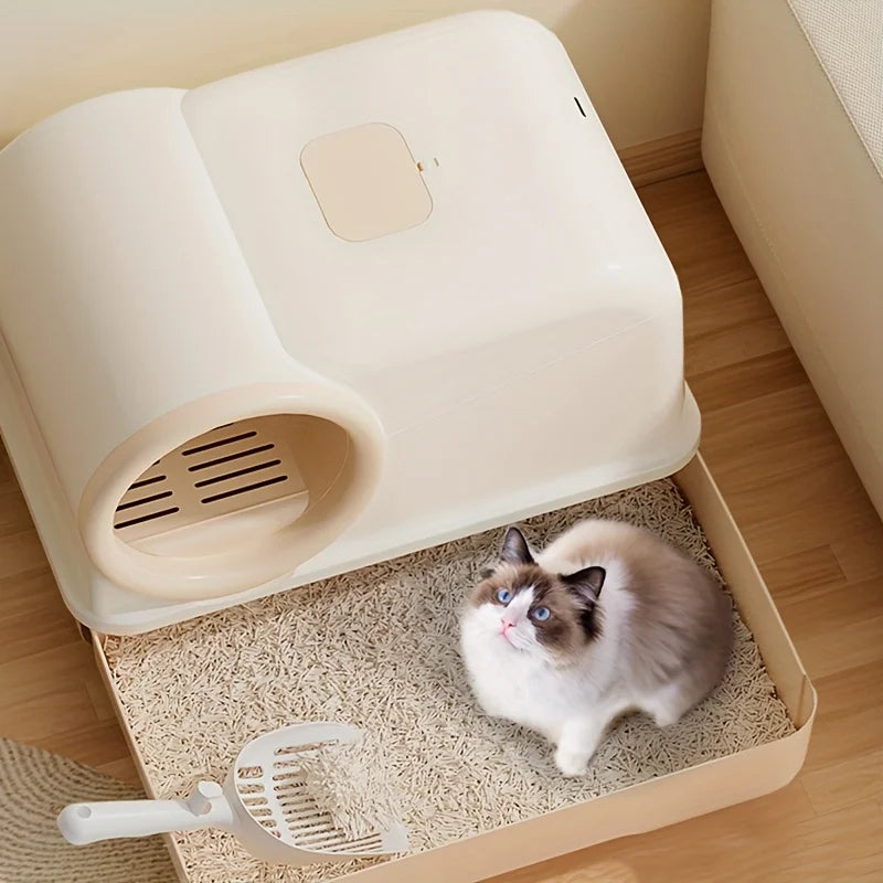 Enclosed Cat Litter Box with Entry Corridor & Drawer