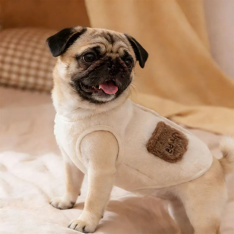 Teddy-Texture Pet Vest with Three Bear Details