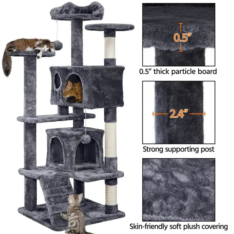 Plush Two-Condo Cat Tower with Lookout Perches